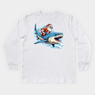 Santa Claus riding a shark Kids Long Sleeve T-Shirt